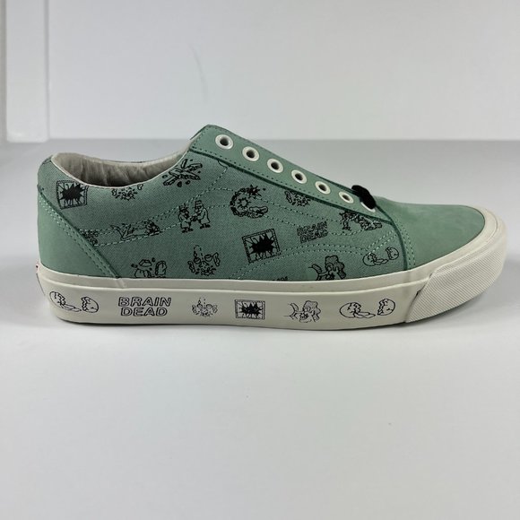 VANS Shoe Men Old Skool Brain Dead Green White Skateboard Sneaker VN0A38G6N9 - Picture 1 of 9